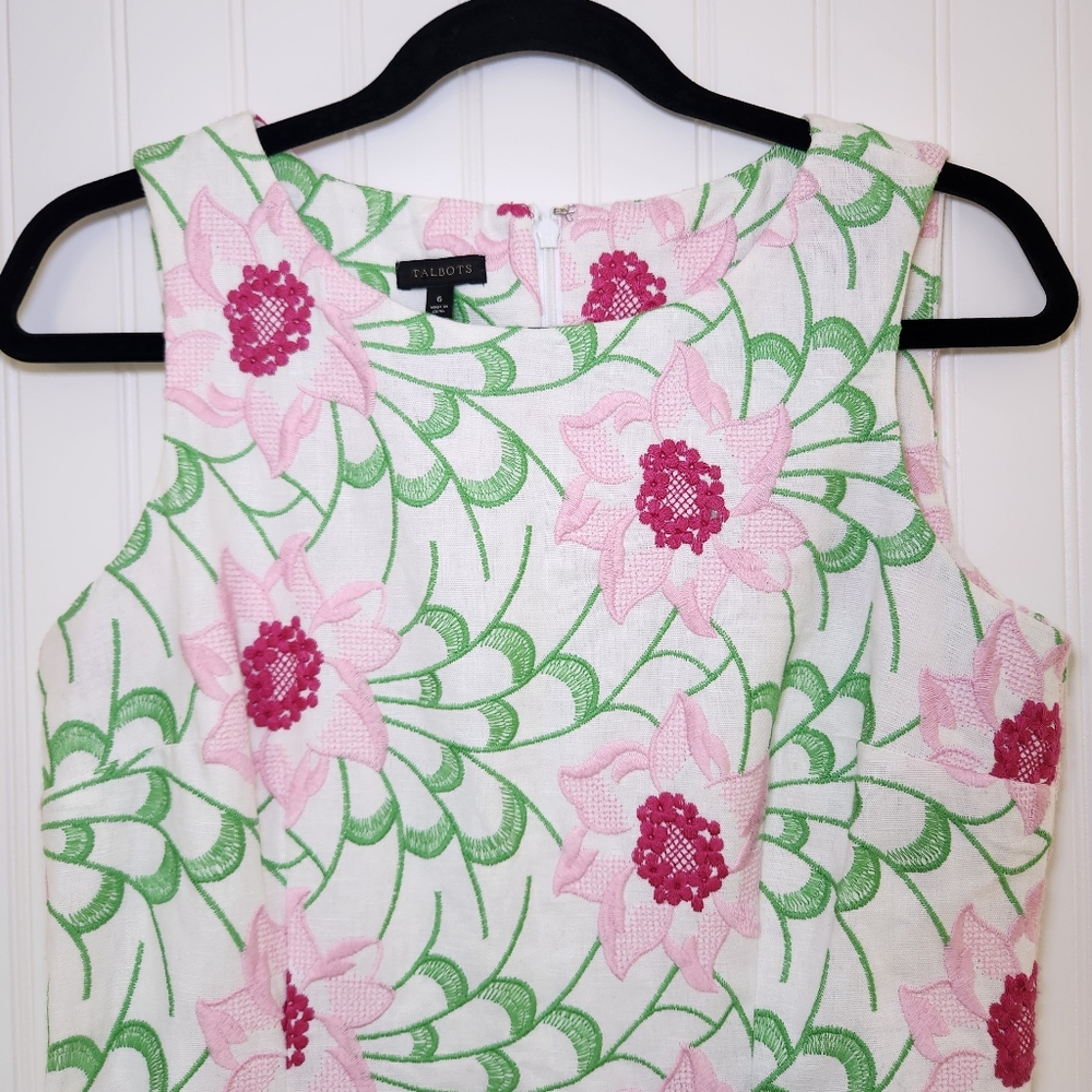 Talbots White Floral Sheath Dress with Pink & Green Print - Picture 2 of 7